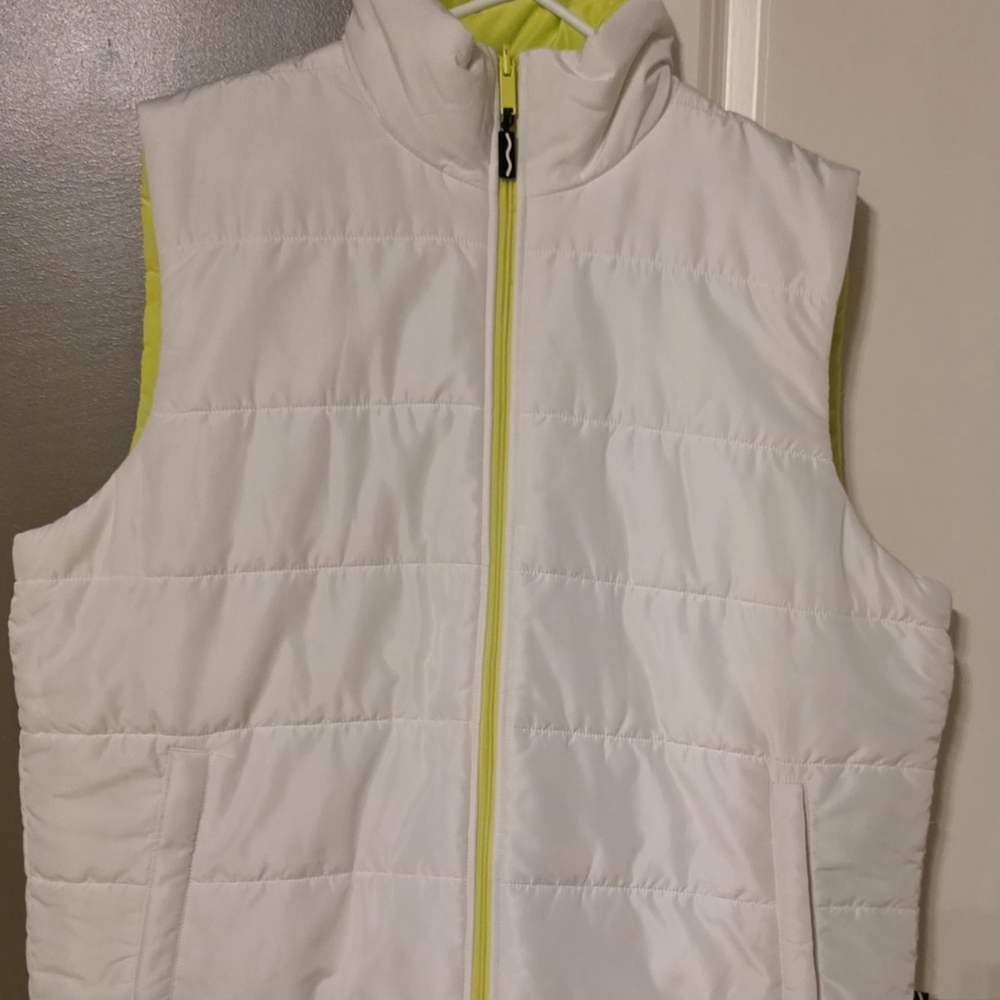 White Quilted Vest with Yellow Accents